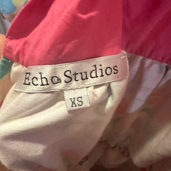 Echo Studios Retro Floral cinch waist Rare Summer Spring Vintage Unique XS EUC - Picture 4 of 5